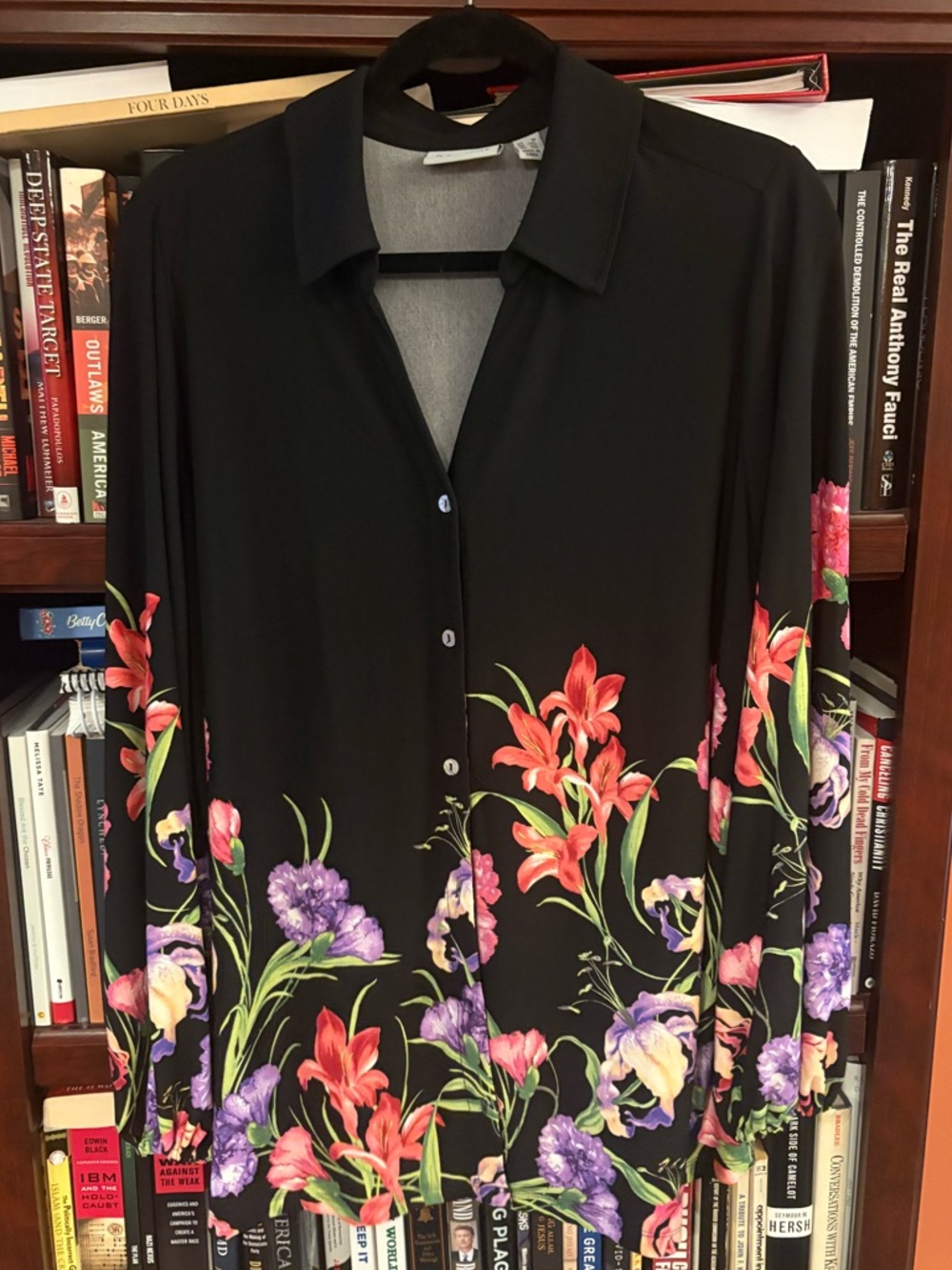 Susan Graver Black Floral Button-Down Shirt